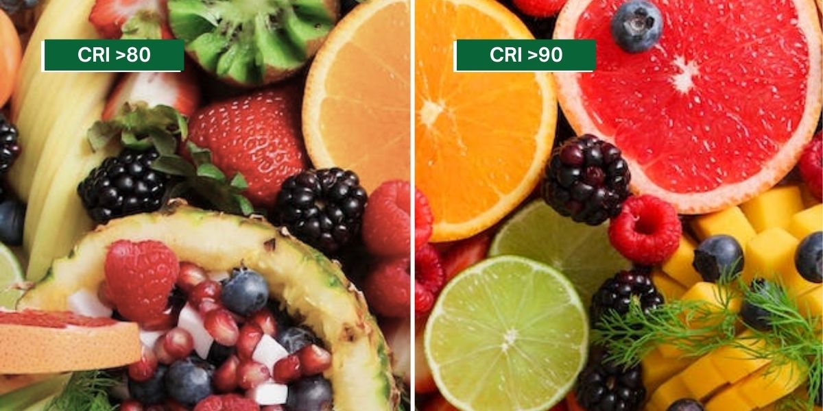 visualisation des couleurs sous une lumi&egrave;re avec CRI >80 et CRI >90