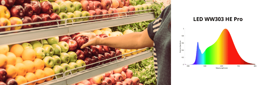exhibici&oacute;n de frutas en el supermercado
