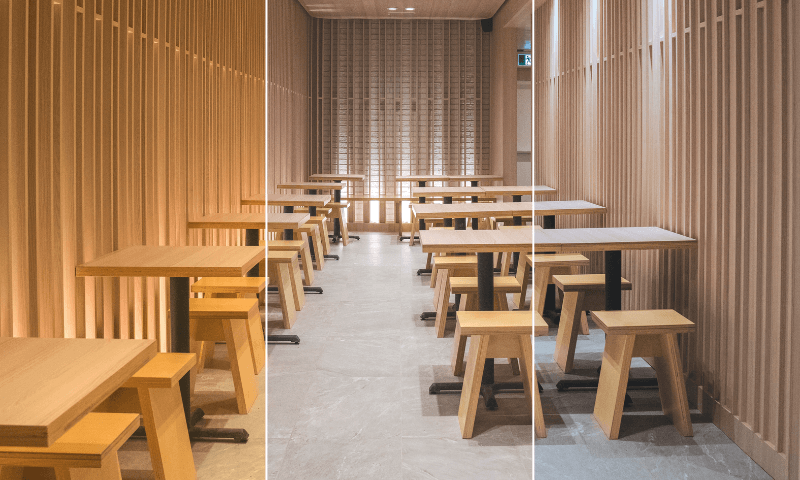 cafeter&iacute;a iluminada con luz c&aacute;lida, luz neutra y luz fr&iacute;a