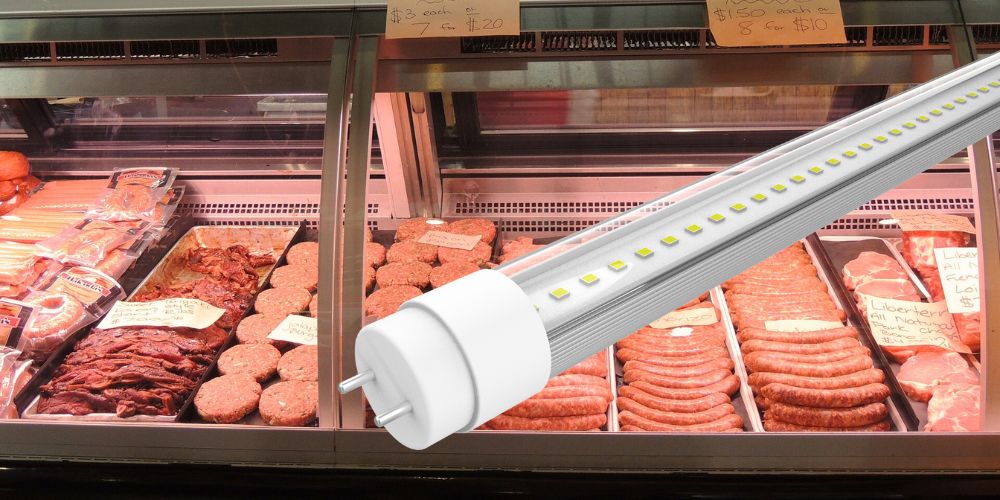 Deli counter with featured LED lighting for refrigerated displays.