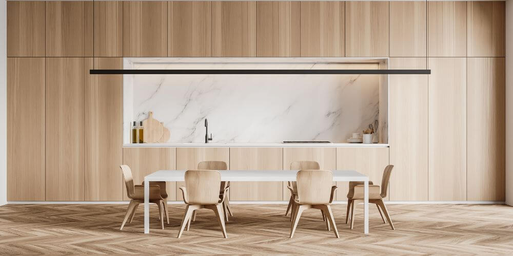 AREX LED linear fixture suspended on dining room table