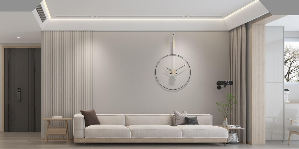 Living room illuminated with recessed LED bar built into the ceiling