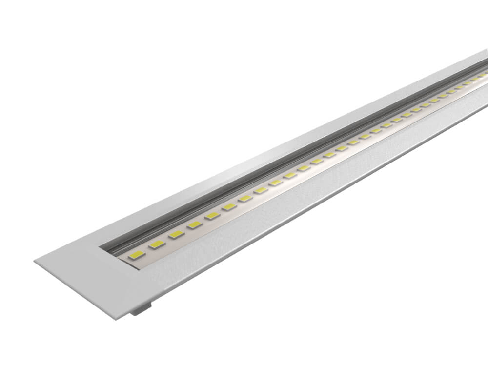 Barre LED 24V d'encastrement avec finition aluminium et lentille transparente